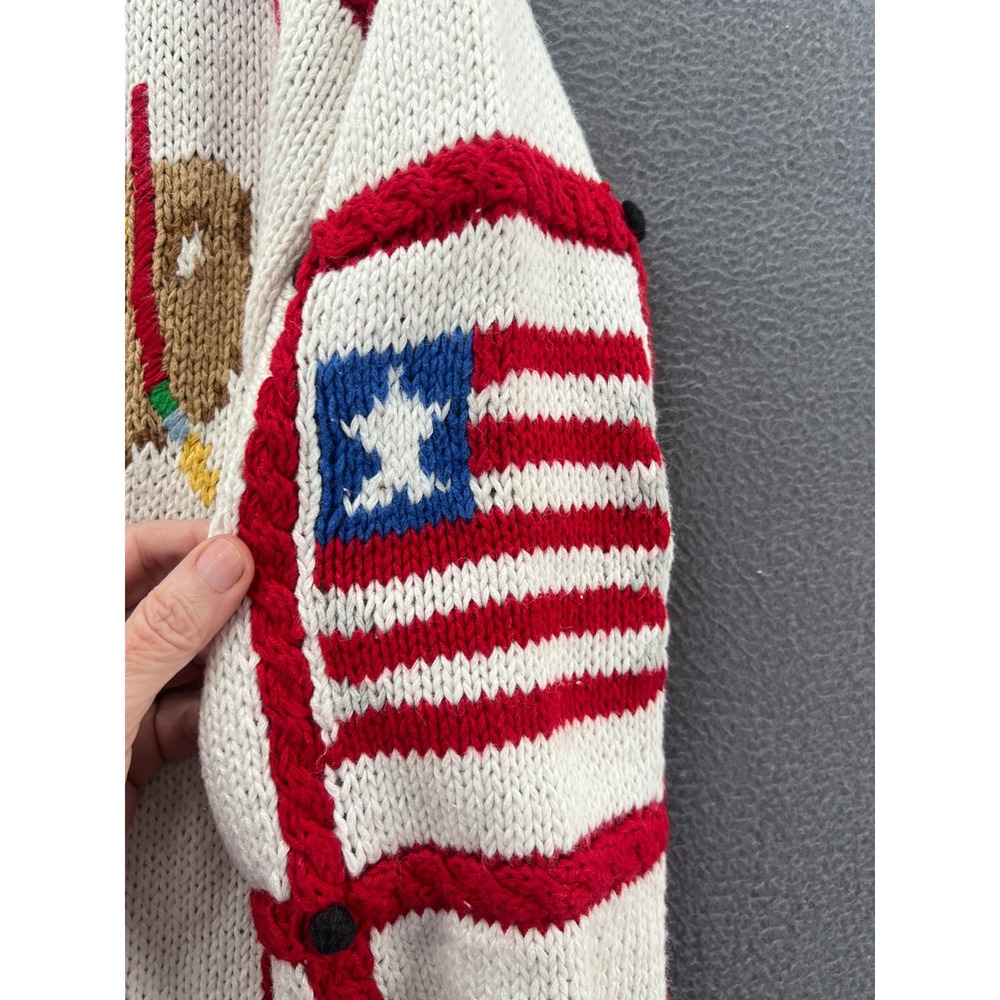 Vintage The Eagle's Eye Hand Knit Teacher School Cardigan Sweater Cream Red 1993 - Picture 8 of 16
